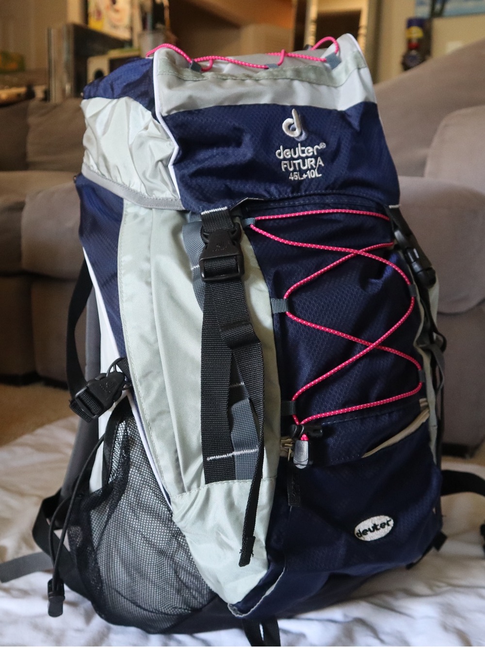 Deuter Futura 45L+10L Navy/Light Gray Hiking Backpack with Pink Accents
